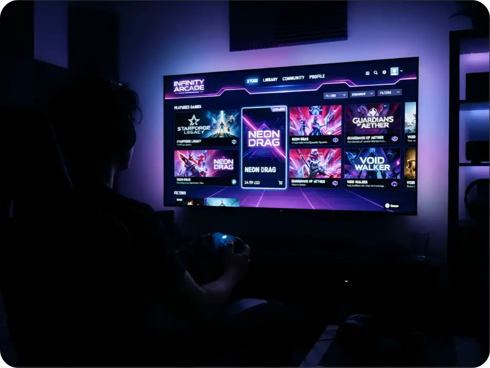 Player browsing a digital game marketplace on console and PC