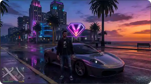 GTA 6 basic gameplay with city mission marker and vehicle
