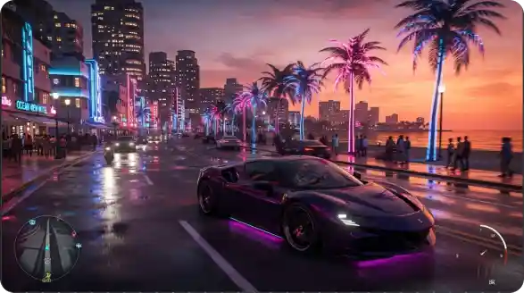 GTA 6 beginner tips with player driving through a modern city