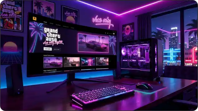 Gaming setup with official digital game store interface